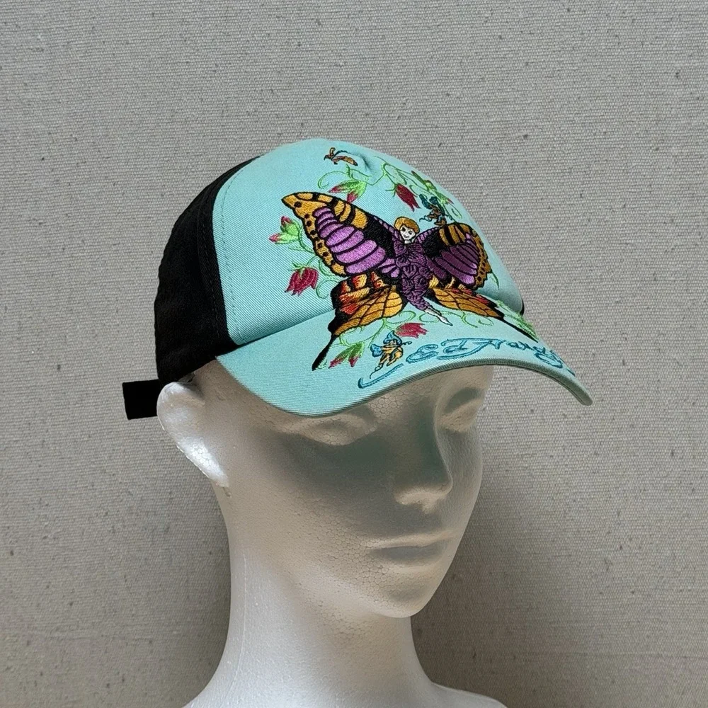 Ed Hardy Trucker Hat‎ Kids Butterfly Fairy Embroidered Y2K Blue Cap